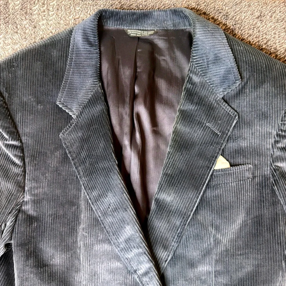 Anthony Allan Vintage Corduroy Blazer Mens Blue Gray Union Made USA Sport Coat